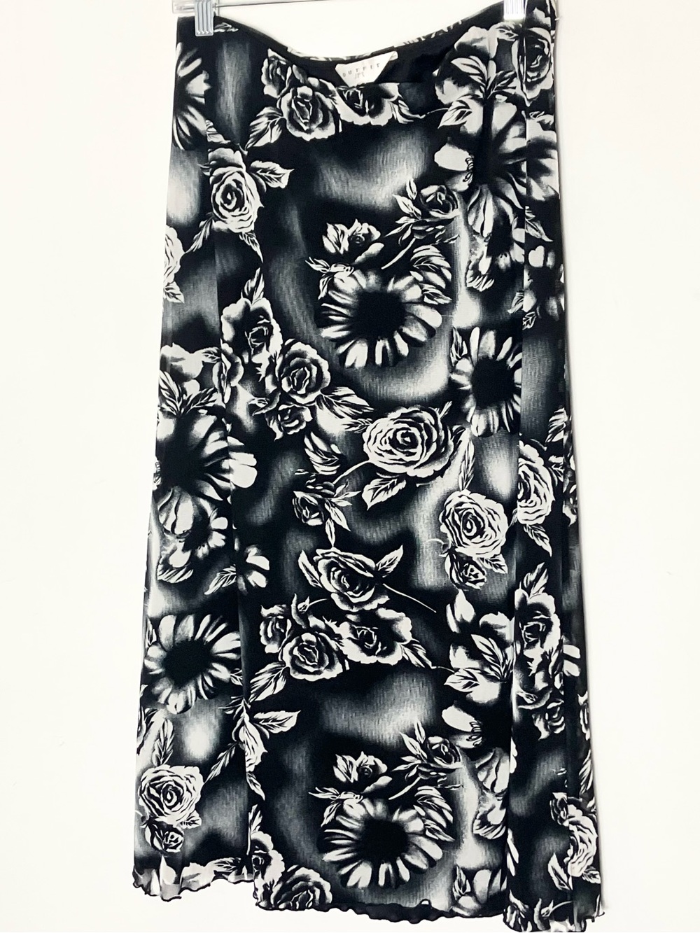Vintage 90s y2K Grunge Floral Print Mesh Skirt Black Whimsygoth Large